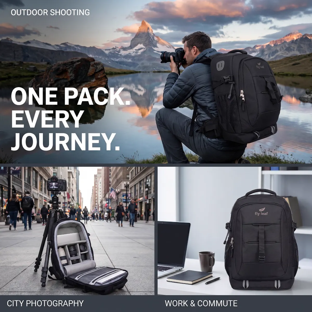Professional Camera Backpack — All-Day Carry — multi-scene view