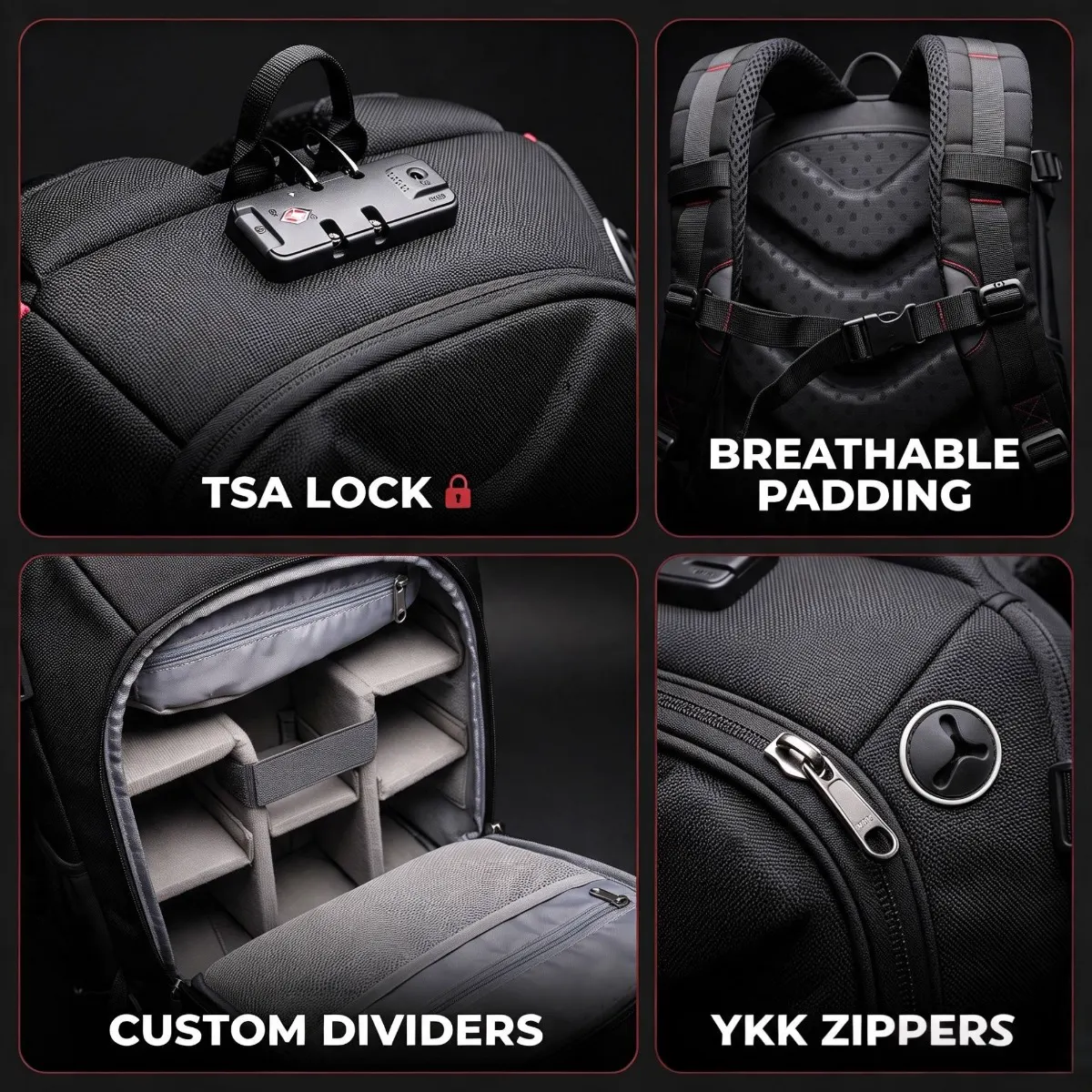Camera Backpack — Multi-Pocket Design — detail view