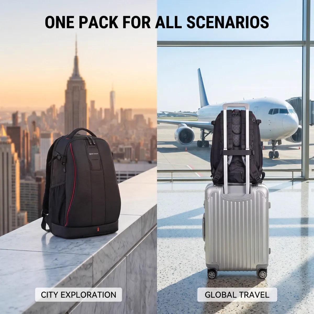 Camera Backpack — Multi-Pocket Design — multi-scene view