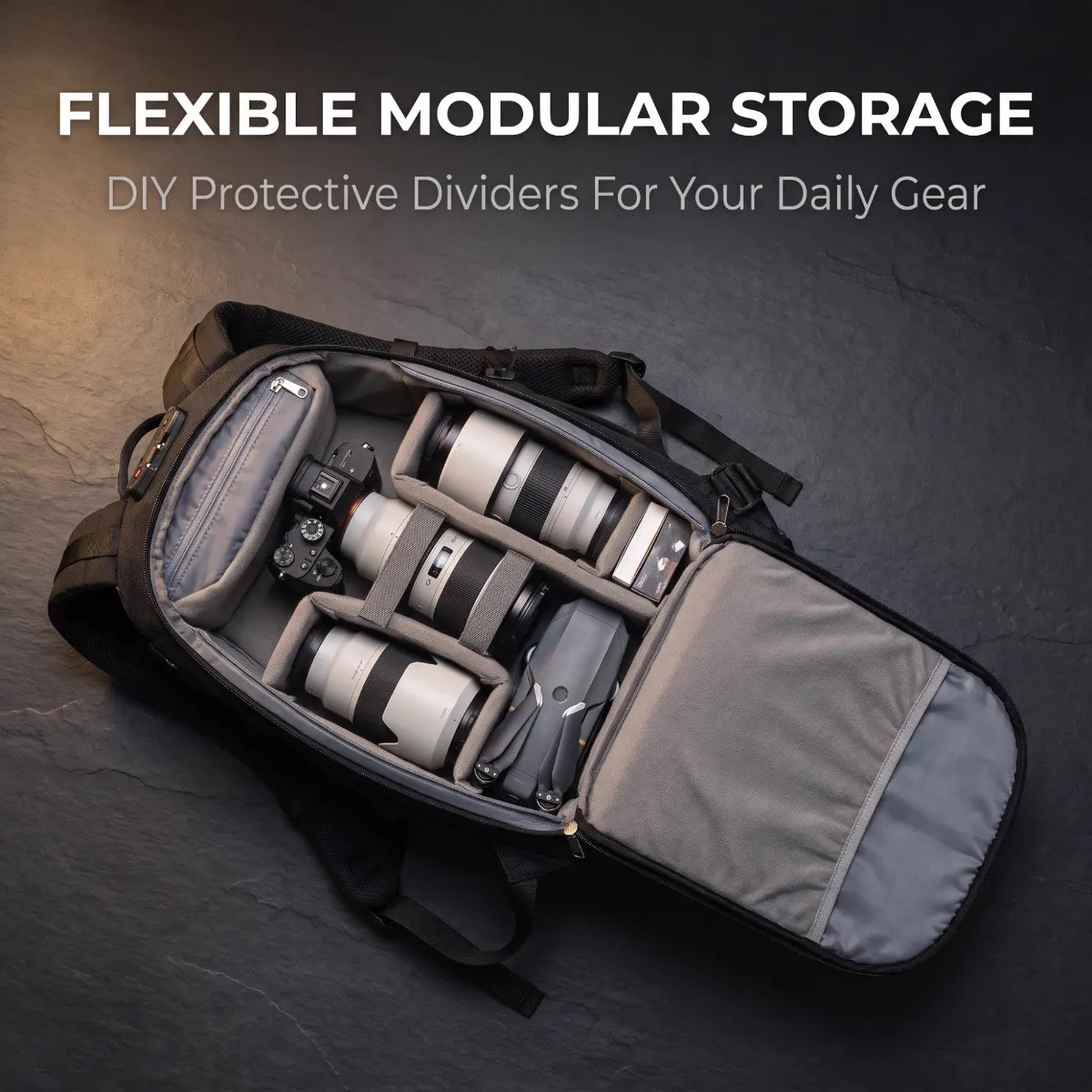 Camera Backpack — Multi-Pocket Design — selling-points view