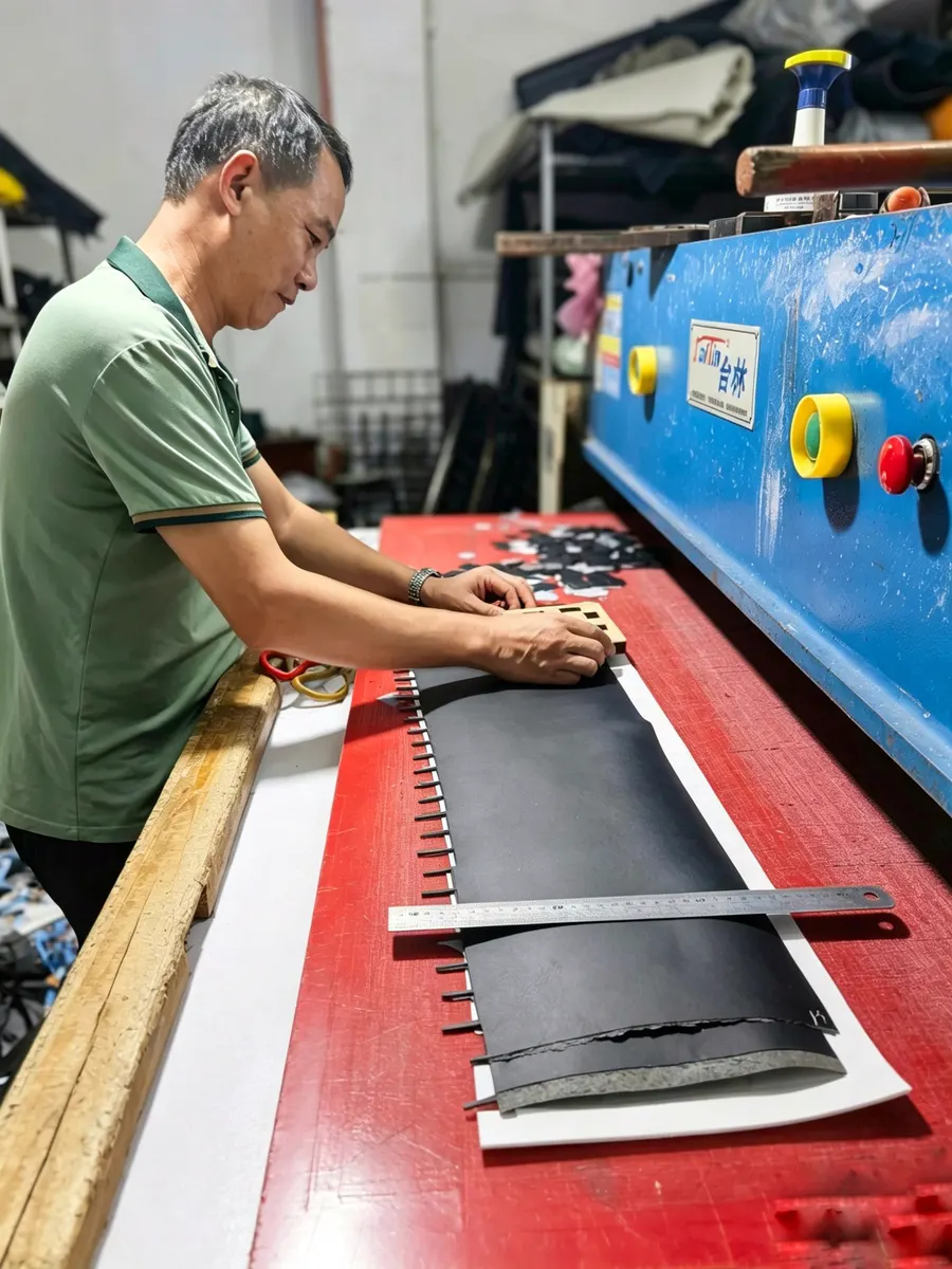Cutting at our Shiling partner factory - SoarBest OEM ODM bags