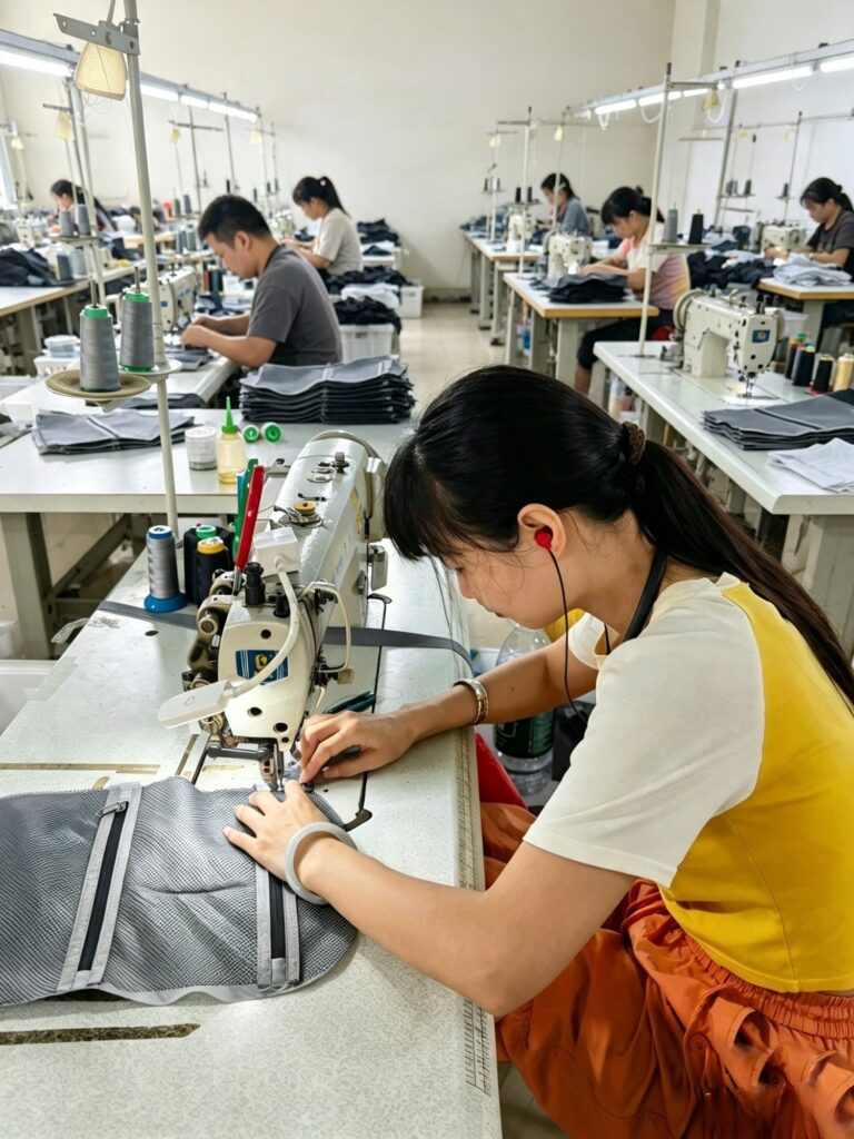 Bag factory sewing line - OEM bag production in Shiling, China
