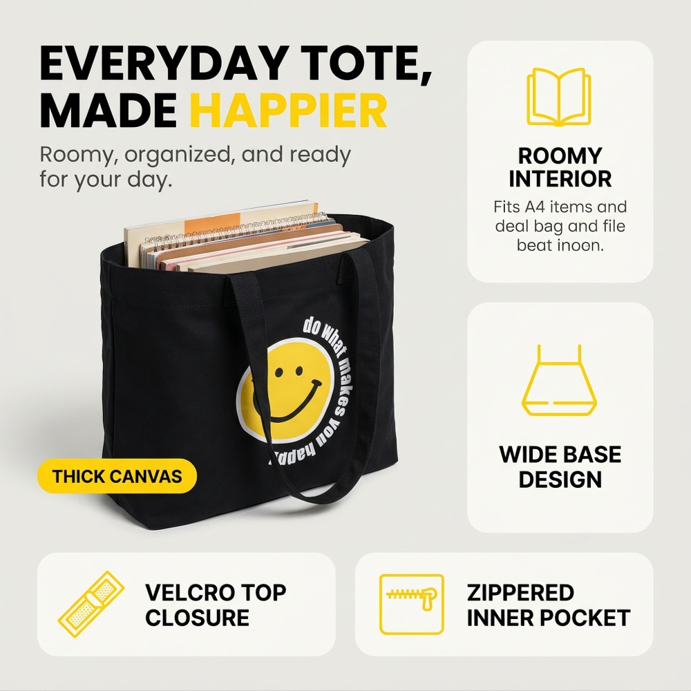 Canvas Tote Bag-Black — view 4