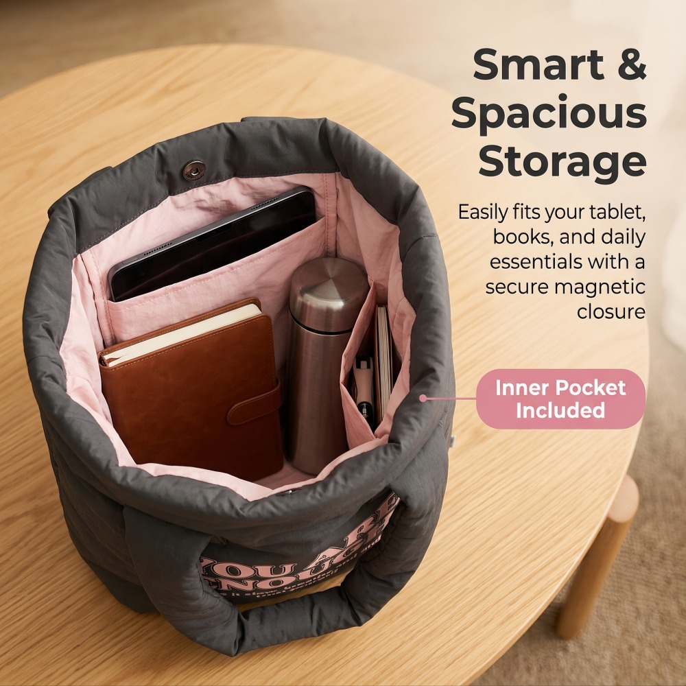 Puffer Tote Bag-Black — view 2