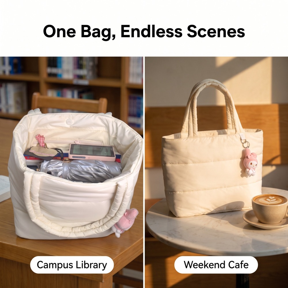 Puffer Tote Bag-Off-White — view 3