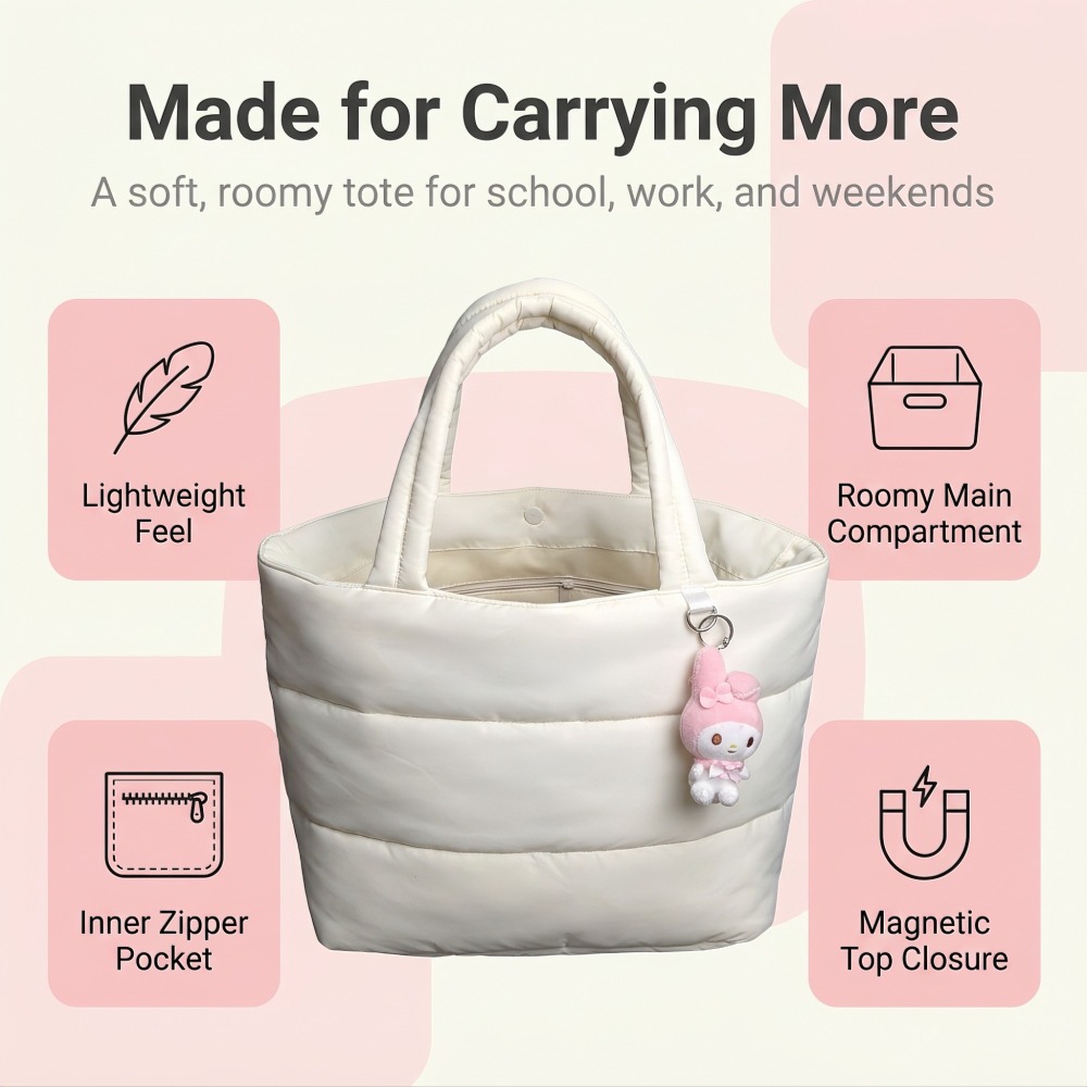 Puffer Tote Bag-Off-White — view 5