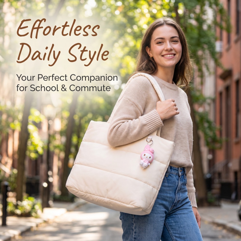 Puffer Tote Bag-Off-White — view 6